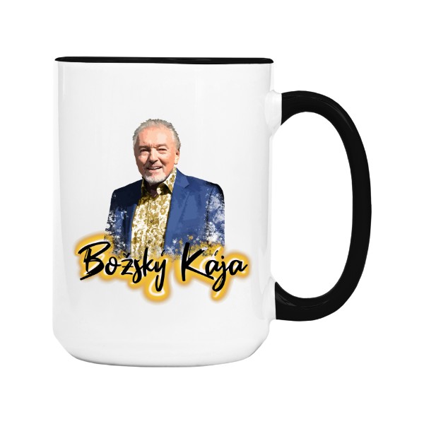 Hrnček veľký farebný s potlačou Kája Gott Božský hrnček