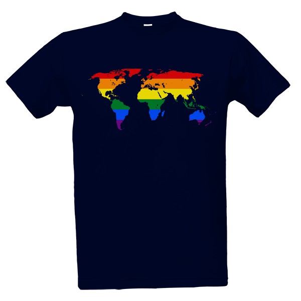 Tričko s potlačou Mapa sveta - dúhová